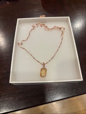Rose Gold Chain Necklace with Citrine Crystal Pendant: Nov 25